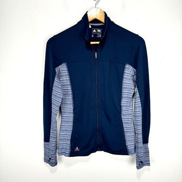 Adidas Golf Damen Zip Jacket Women Small Navy Blue Stretch‎ Wicking Thumbholes - Picture 1 of 11